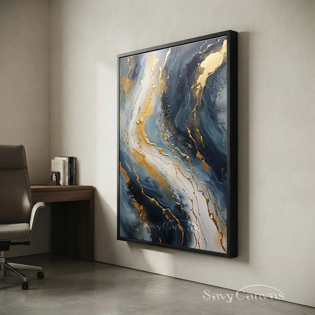 Navy Blue and Gold  Abstract Textured Wall Painting | Large Wall Decor #TC 074