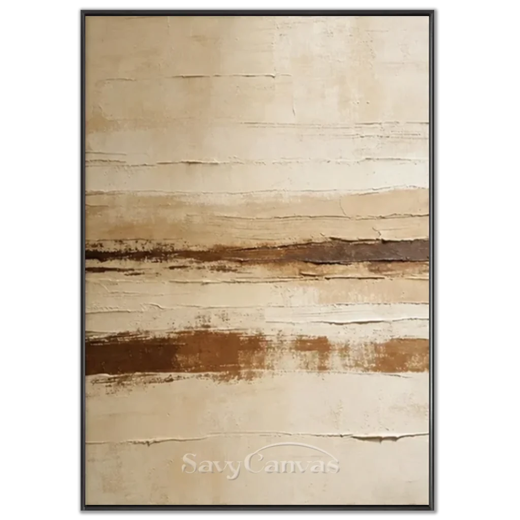 Handpainted Textured Beige & Brown Horizontal Line Abstract Painting #ZC 53