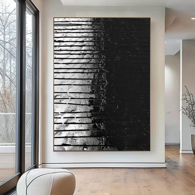 Black and White Abstract Wall Art | Textured Light & Shadow Canvas #AA 344