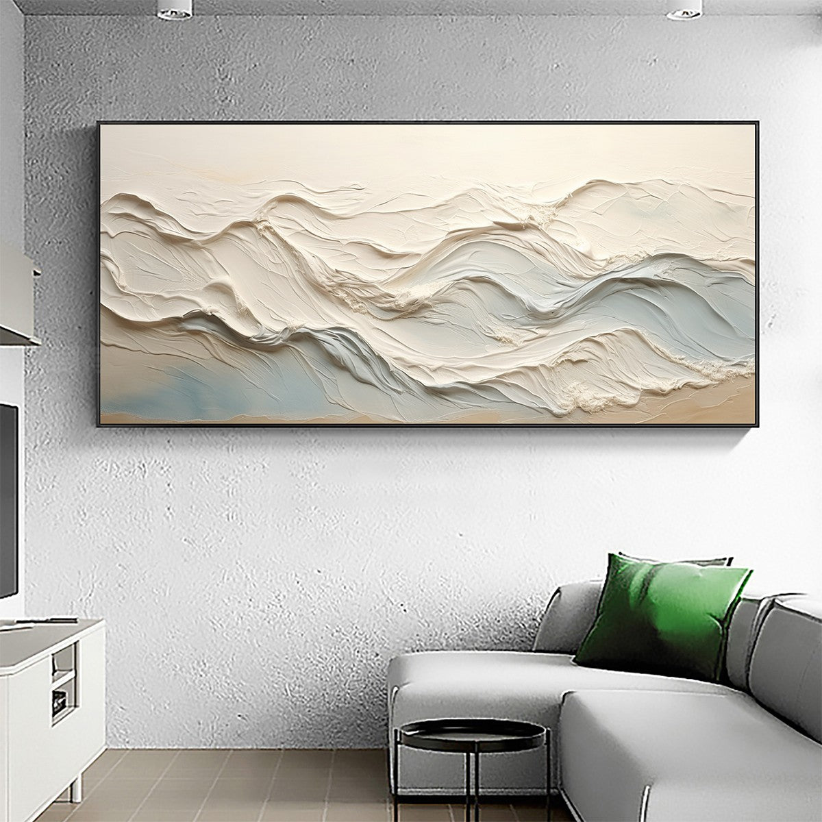 Large White and Pale Blue Textured Canvas | Minimalist 3D Art #AA 432