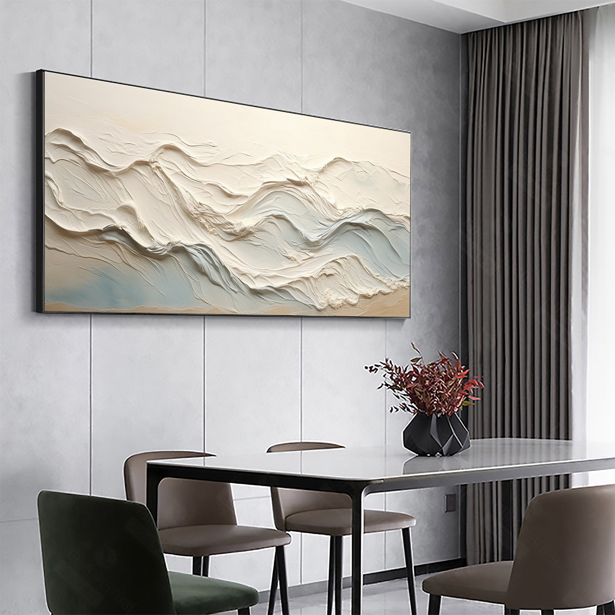 Large White and Pale Blue Textured Canvas | Minimalist 3D Art #AA 432