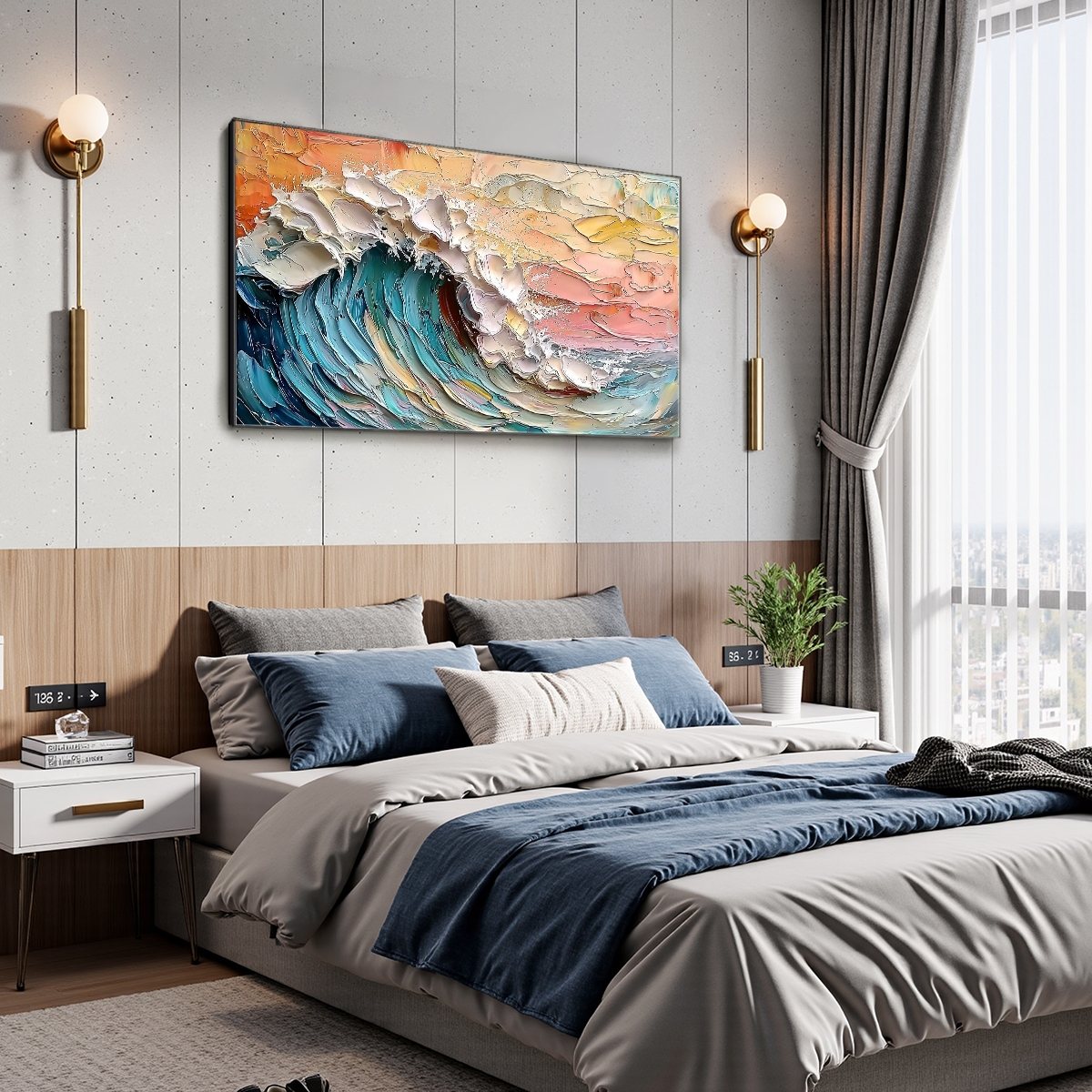 Colorful Sunset Wave Painting | Large Textured Ocean Art #AA 129