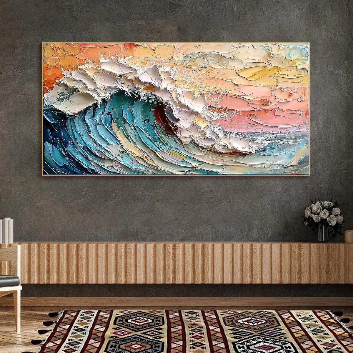 Modern Coastal Wall Art | Large 3D Surfing Wave Painting