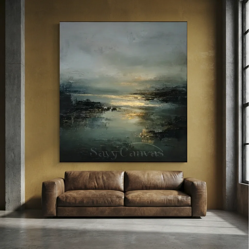 Handpainted Impressionist Ocean & Sky Gold Horizon Oil Painting #ZC 54