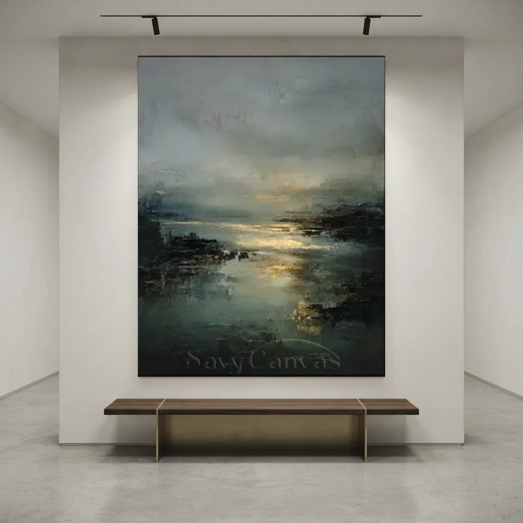 Handpainted Impressionist Ocean & Sky Gold Horizon Oil Painting #ZC 54