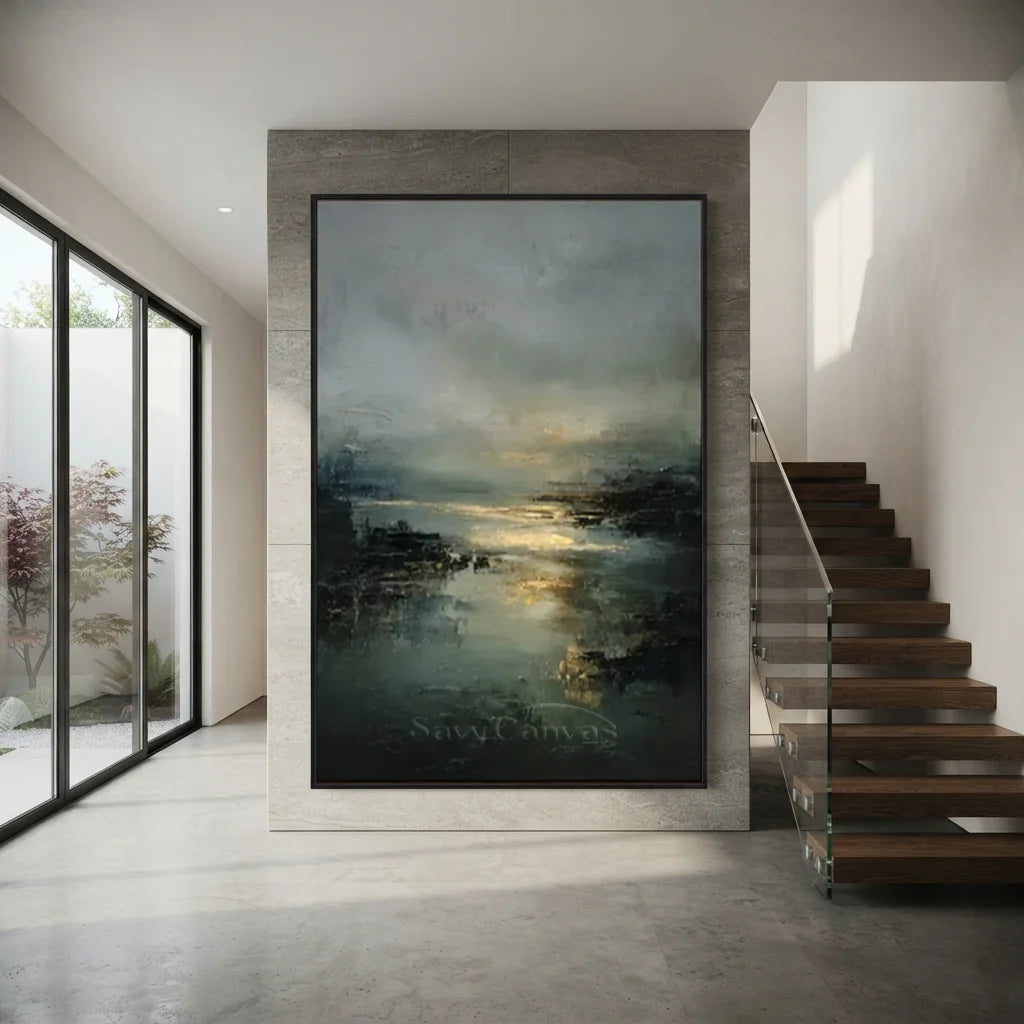 Handpainted Impressionist Ocean & Sky Gold Horizon Oil Painting #ZC 54