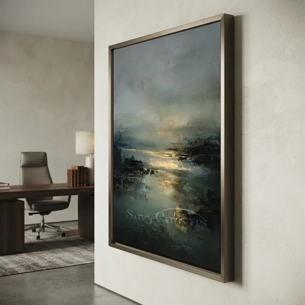 Handpainted Impressionist Ocean & Sky Gold Horizon Oil Painting #ZC 54