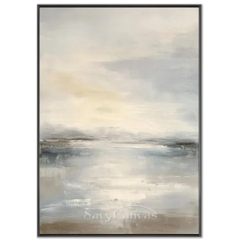 Handpainted Soft Mist Grey & Blue Ocean Sky Seascape Oil Painting #ZC 56
