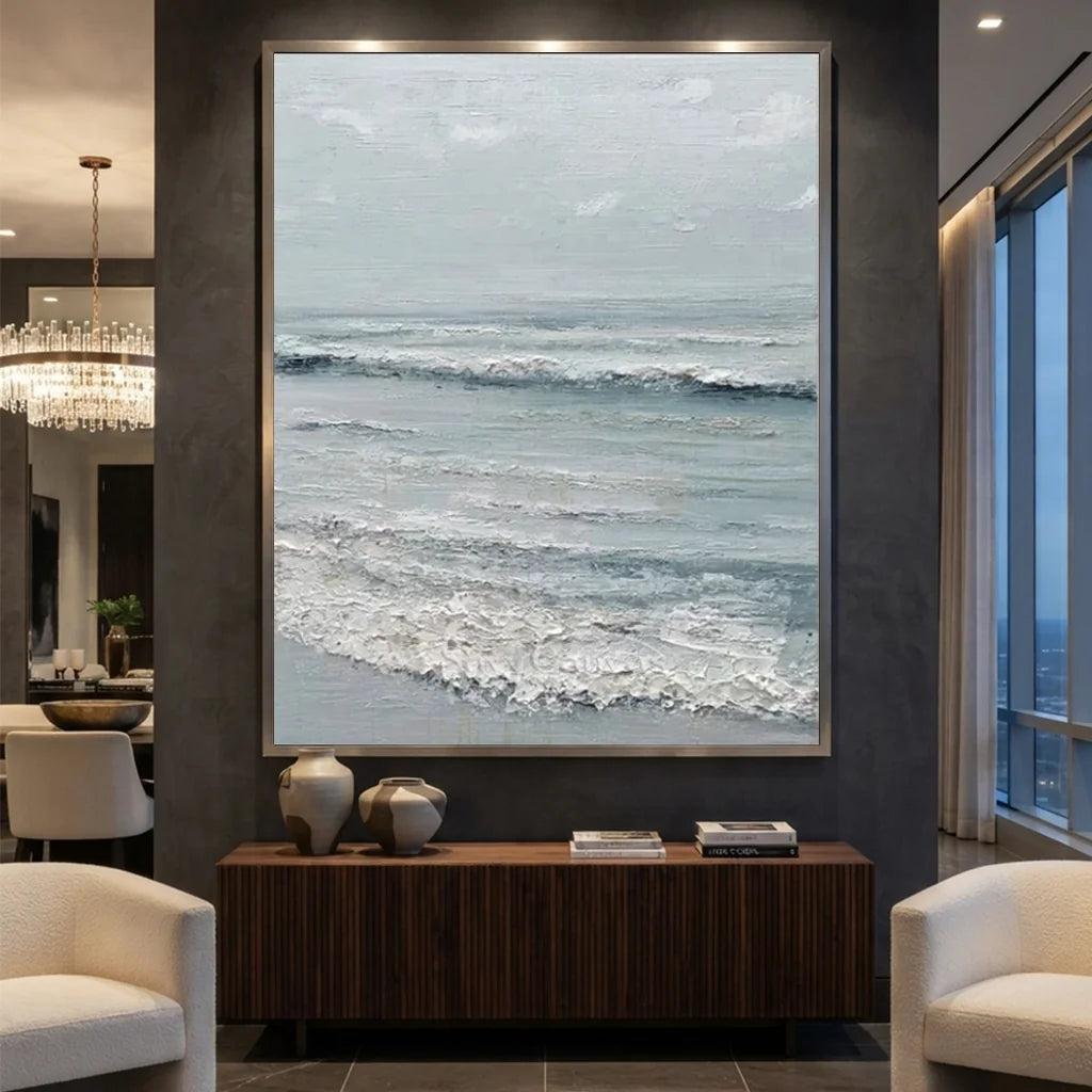 Handpainted Textured Ocean Waves Coastal Seascape Oil Painting #ZC 55