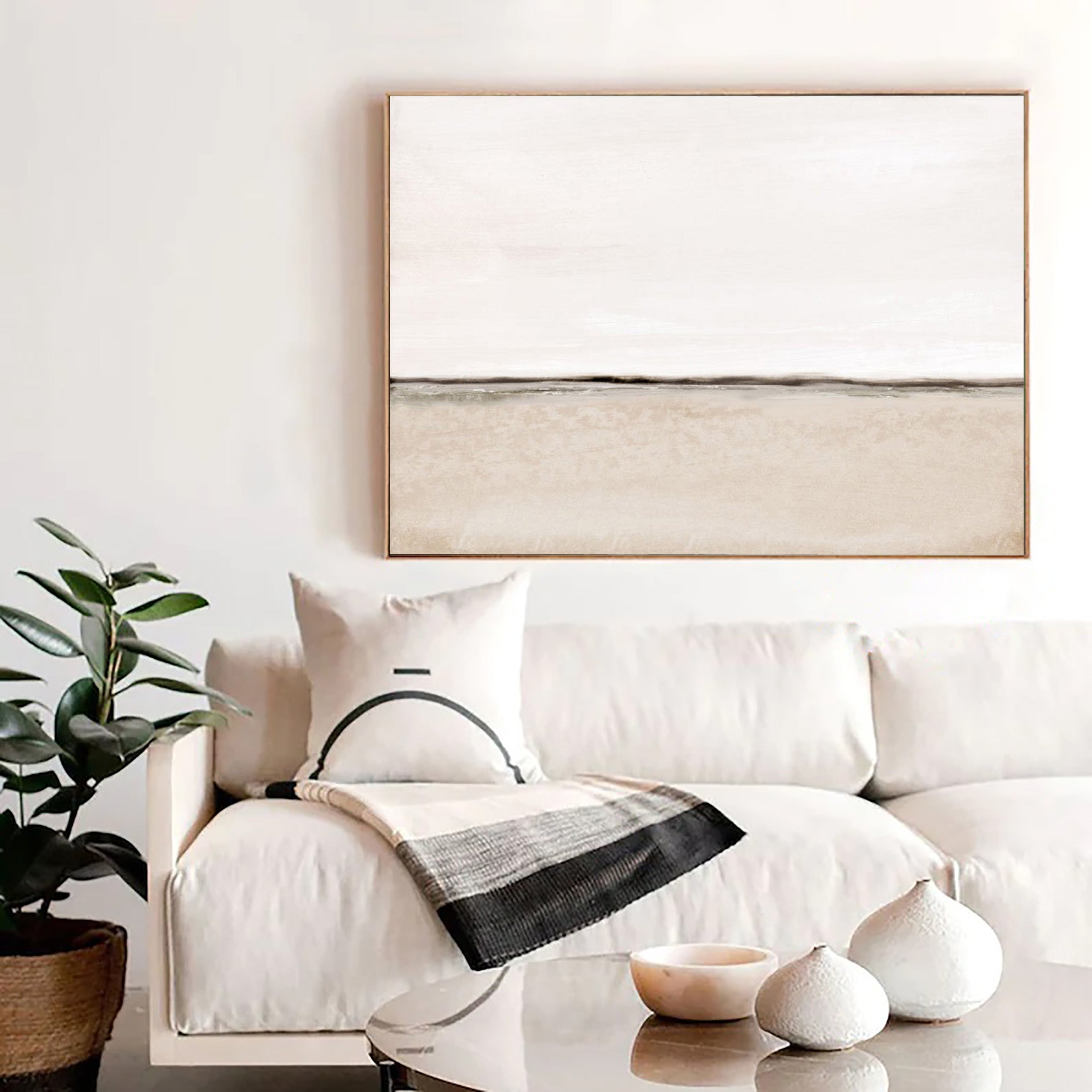 Modern Minimalist  Abstract Oil Painting - White and Beige #JJ 105