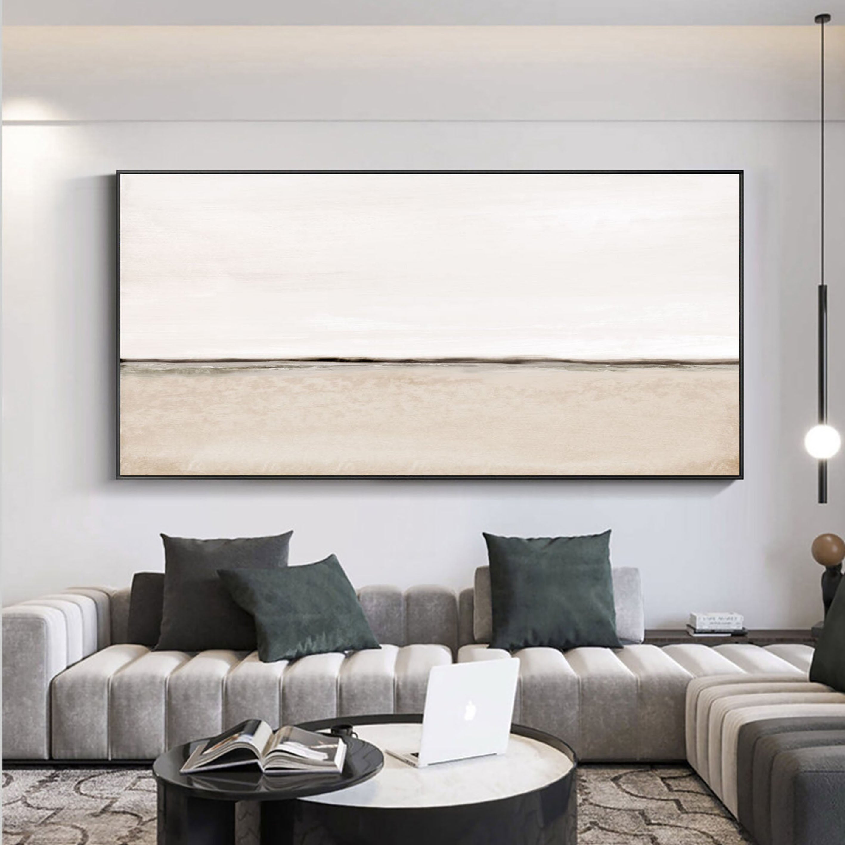 Modern Minimalist  Abstract Oil Painting - White and Beige #JJ 105