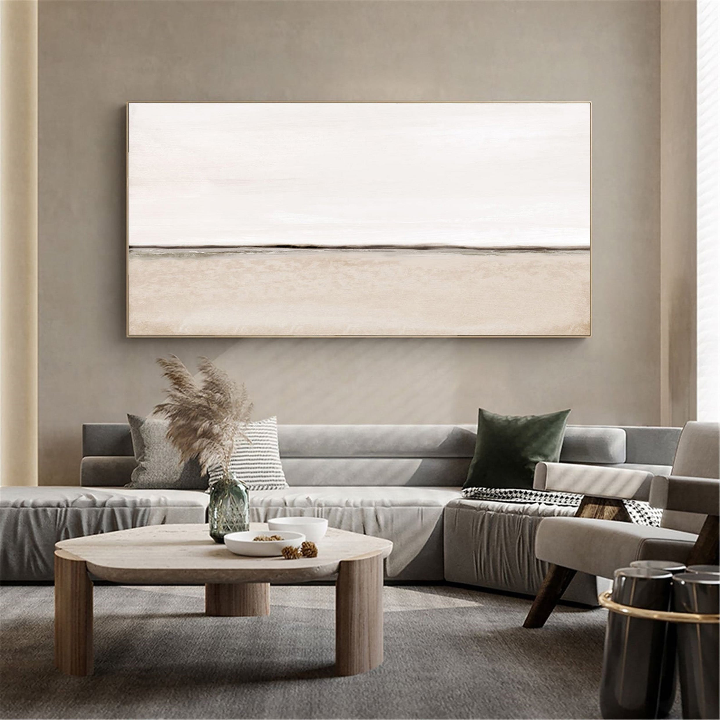 Modern Minimalist  Abstract Oil Painting - White and Beige #JJ 105