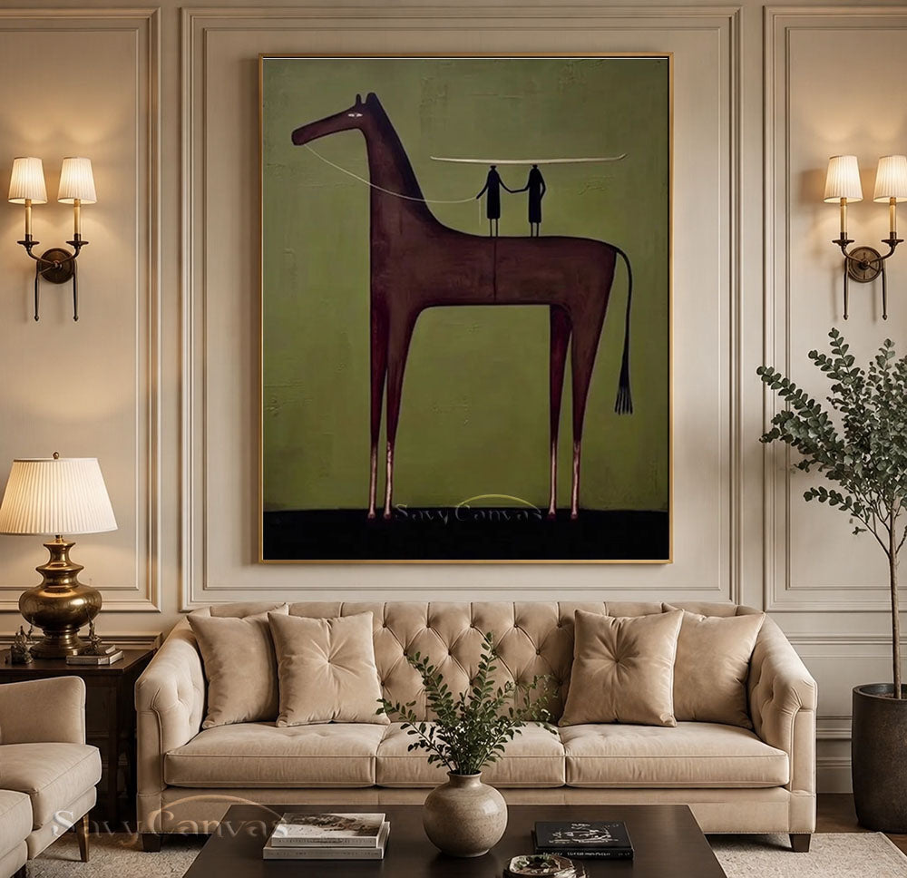 Surrealist Olive Green Abstract Horse Oil Painting #SS 220