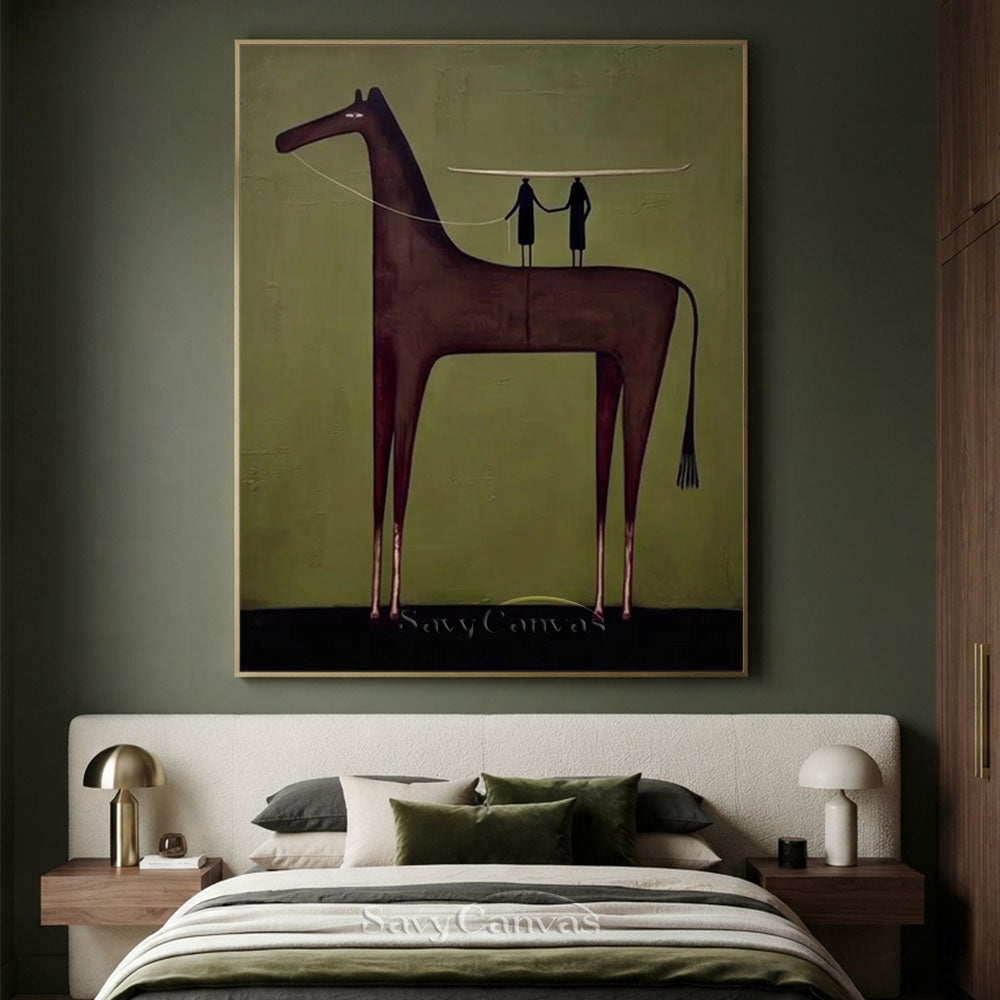 Surrealist Olive Green Abstract Horse Oil Painting #SS 220