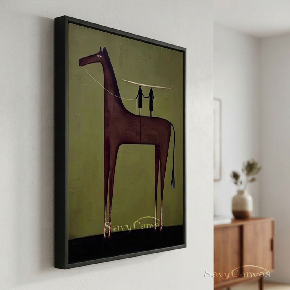 Surrealist Olive Green Abstract Horse Oil Painting #SS 220