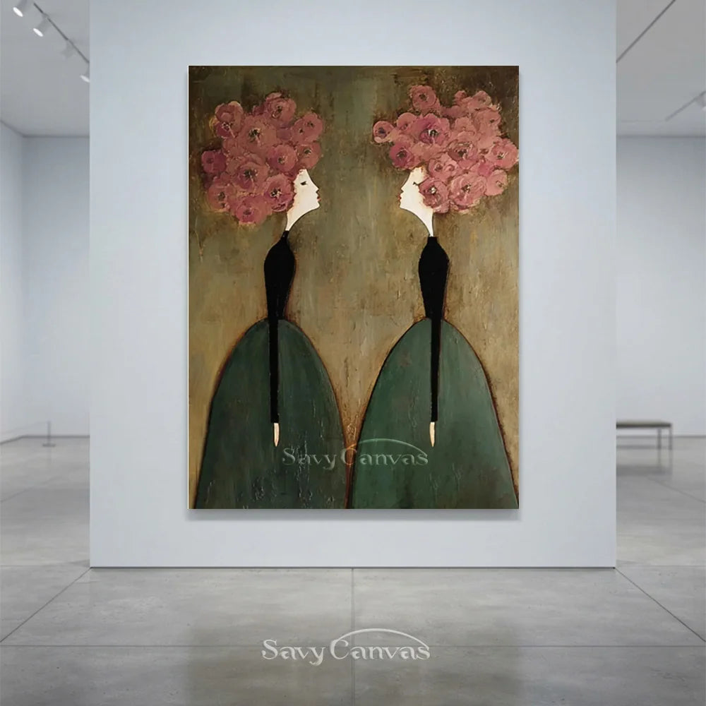 Pink Floral and Olive Abstract Figures Art #SS 299