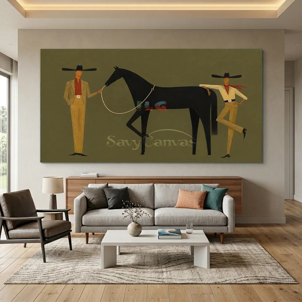 Expressionist Western Cowboy Panoramic Oil Painting #SS 361