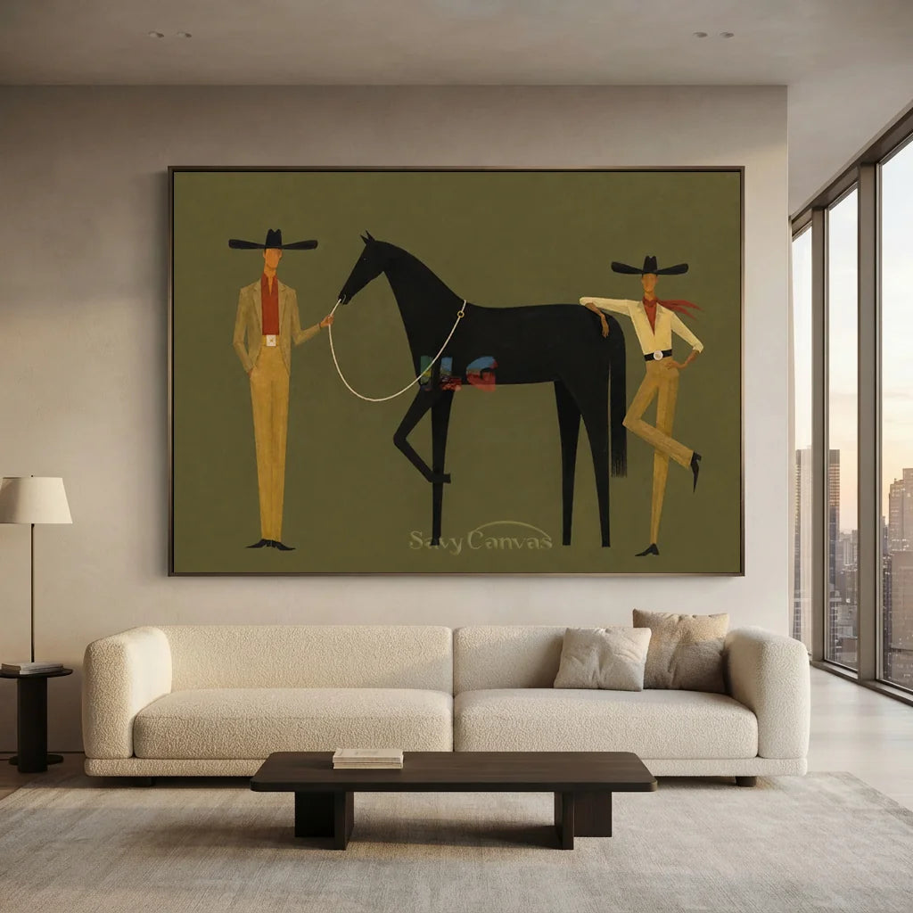Expressionist Western Cowboy Panoramic Oil Painting #SS 361