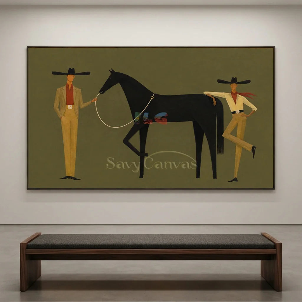 Expressionist Western Cowboy Panoramic Oil Painting #SS 361