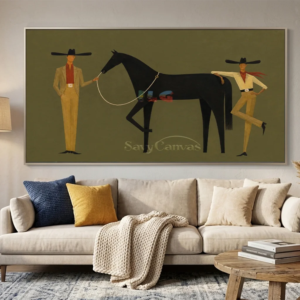 Expressionist Western Cowboy Panoramic Oil Painting #SS 361