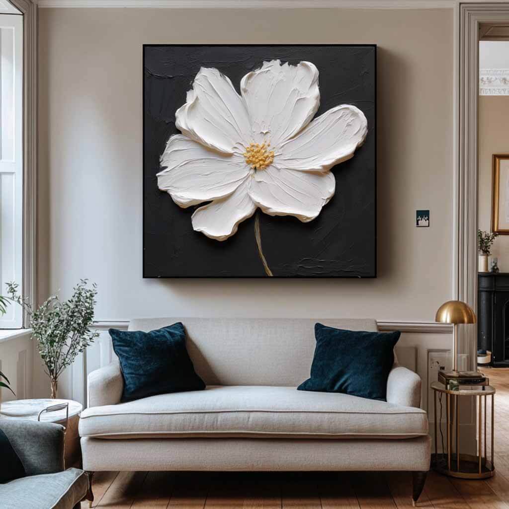 Textured 3D White Flower Painting | Impasto Floral Wall Art #AA 051