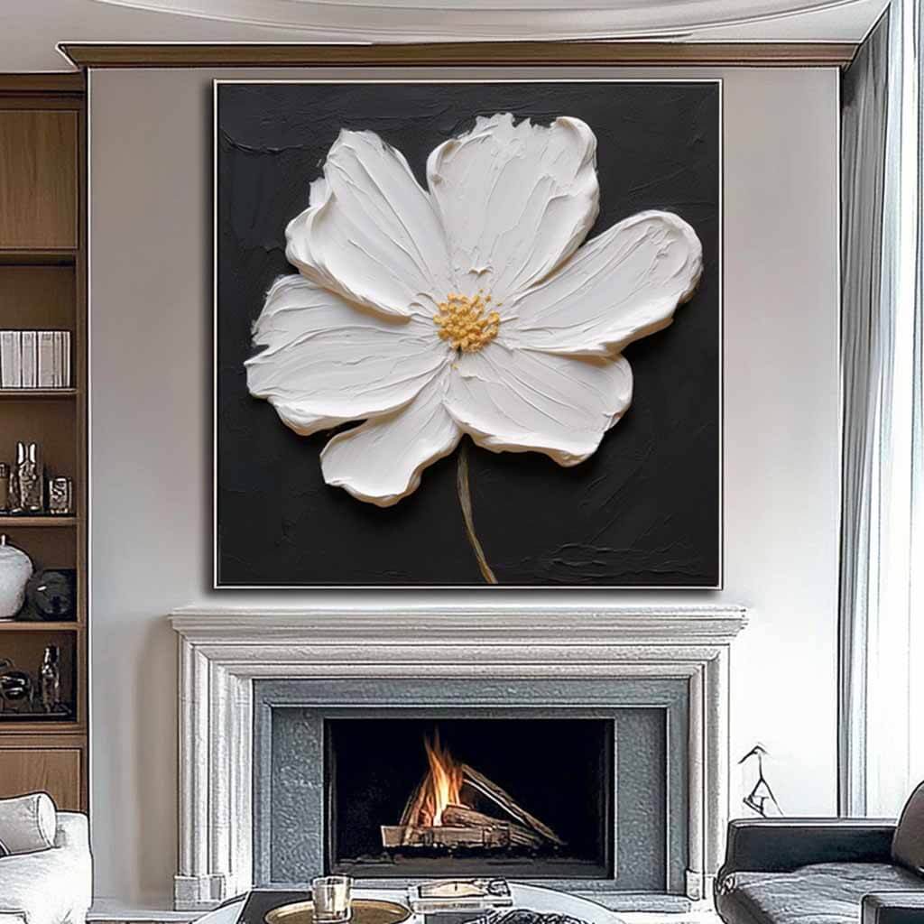Minimalist Floral Painting | Elegant White Flower Wall Art