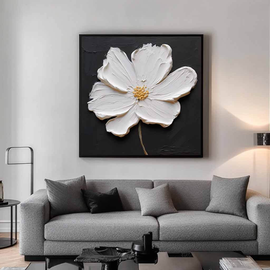Textured 3D White Flower Painting | Impasto Floral Wall Art #AA 051