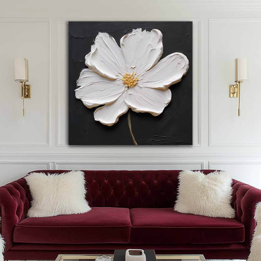 Textured 3D White Flower Painting | Impasto Floral Wall Art #AA 051