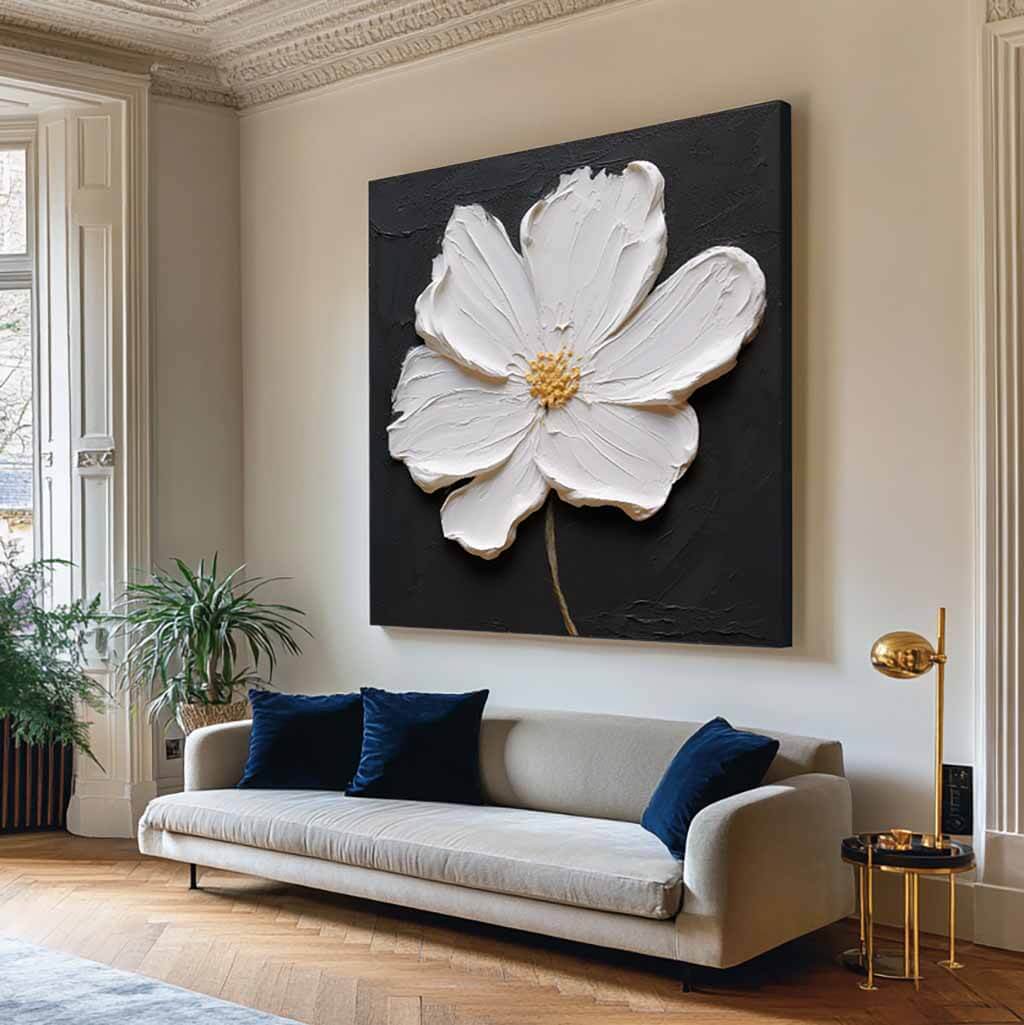Textured 3D White Flower Painting | Impasto Floral Wall Art #AA 051