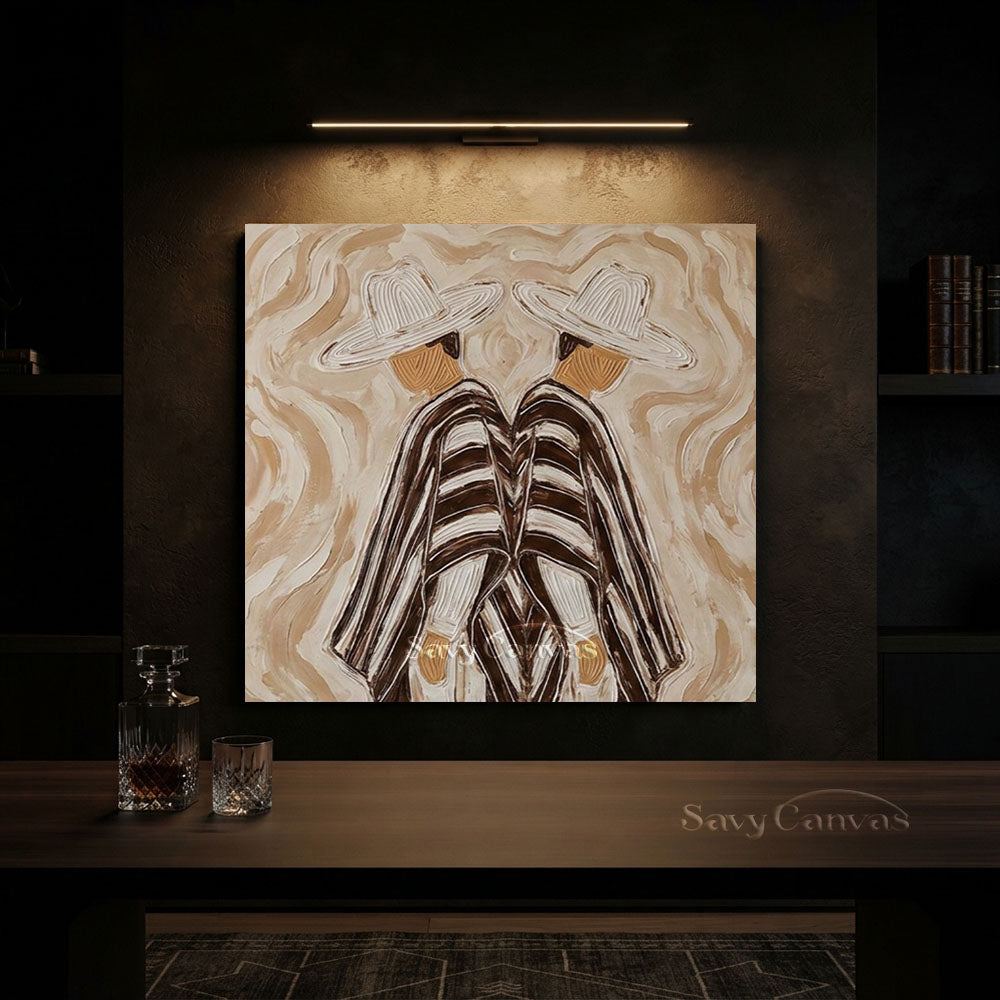 Abstract Two Cowboys Brown Oil Painting #ZC 006