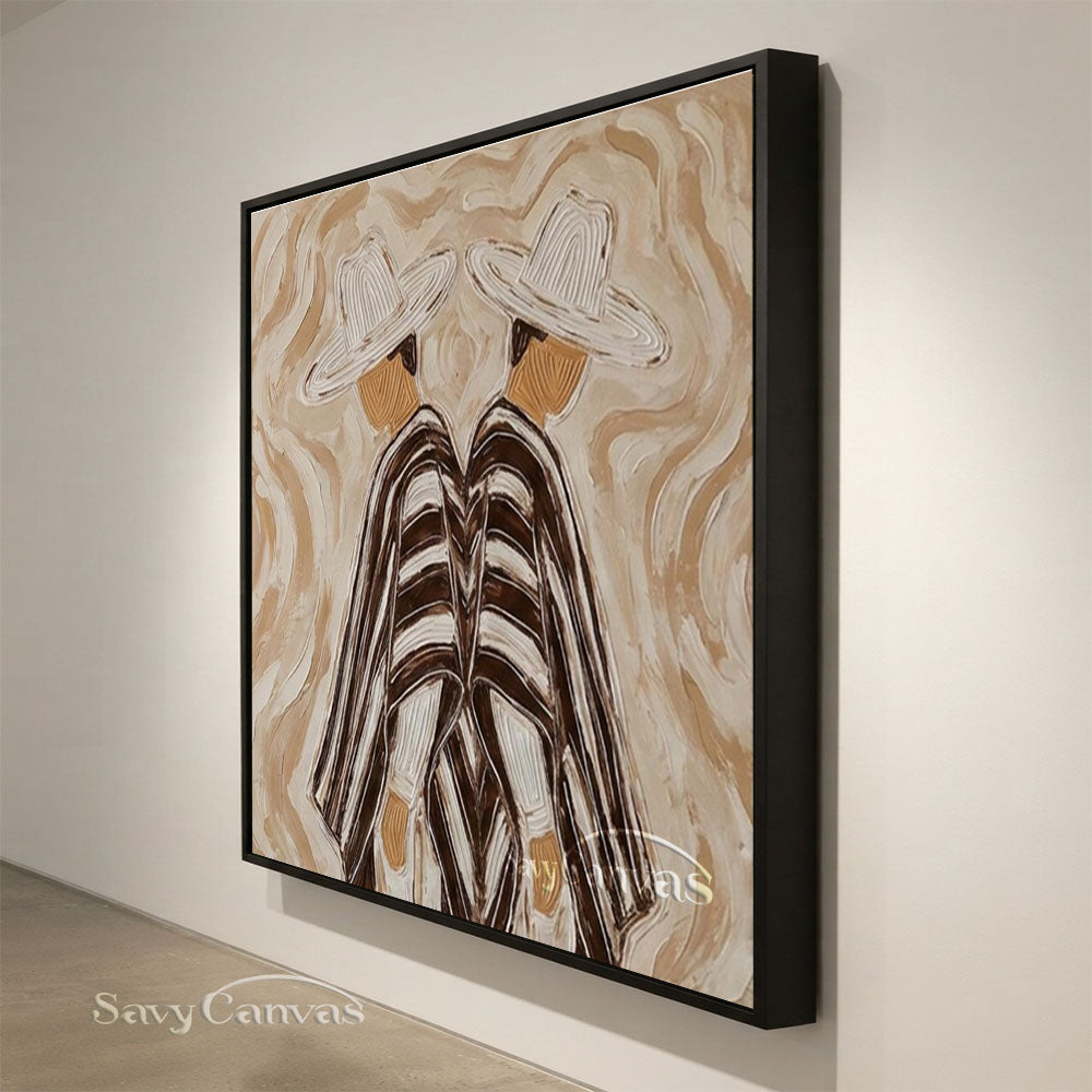 Abstract Two Cowboys Brown Oil Painting #ZC 006
