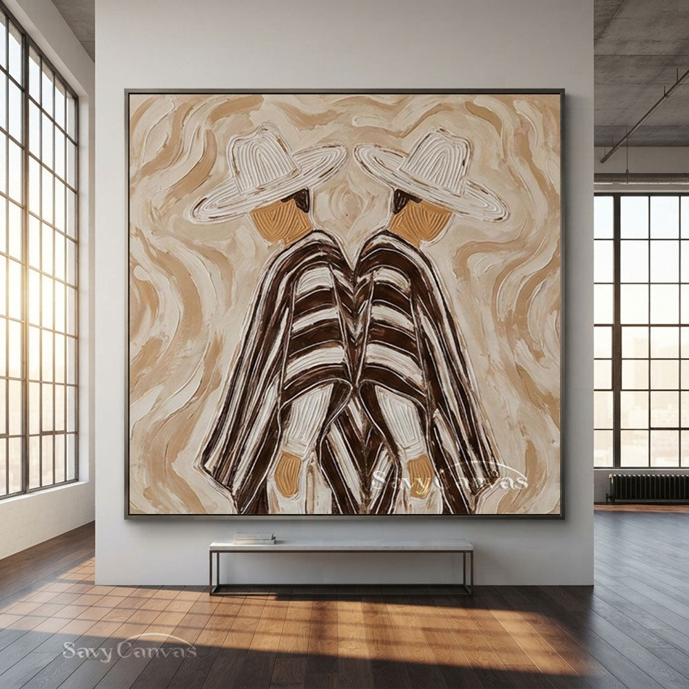 Abstract Two Cowboys Brown Oil Painting #ZC 006