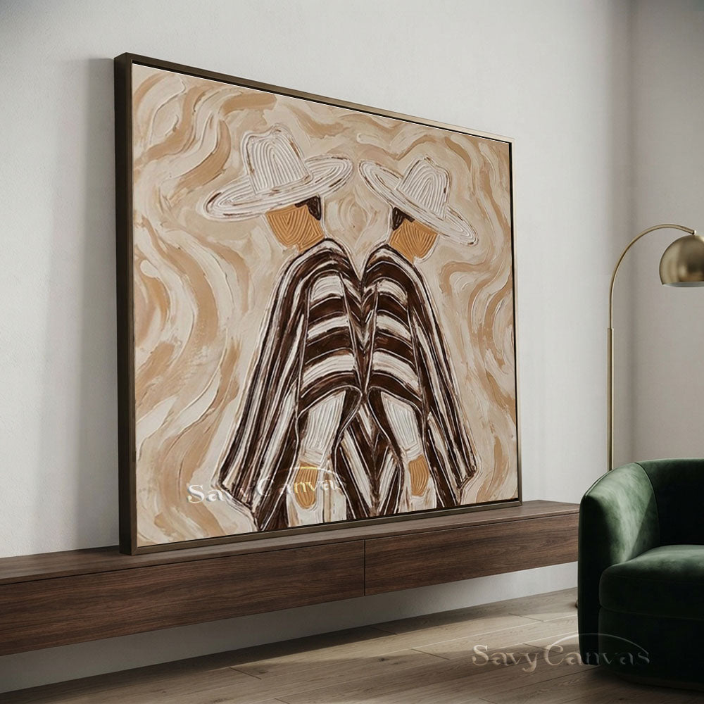 Abstract Two Cowboys Brown Oil Painting #ZC 006