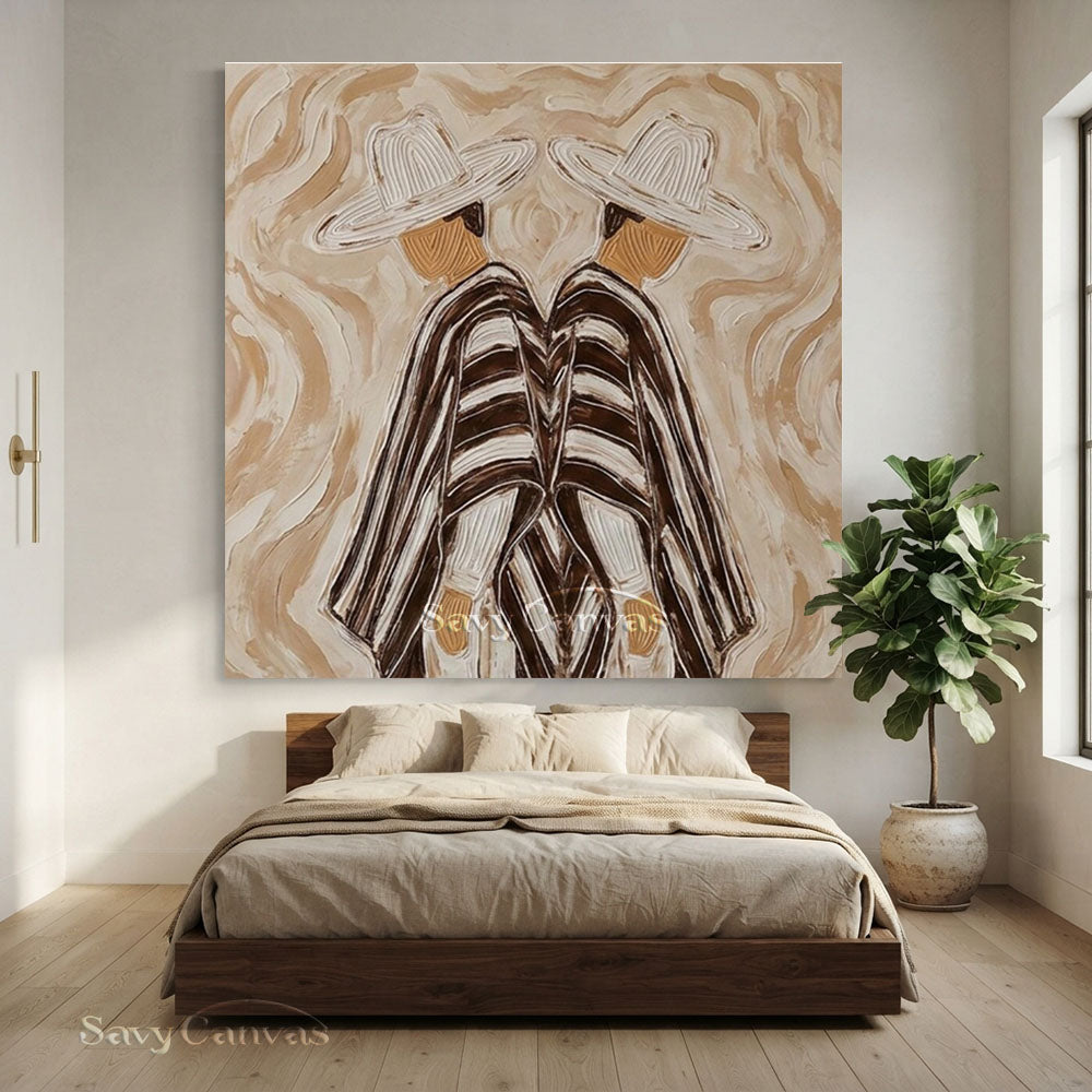 Abstract Two Cowboys Brown Oil Painting #ZC 006