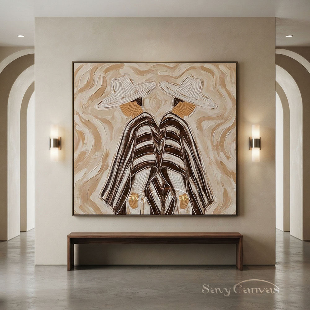 Abstract Two Cowboys Brown Oil Painting #ZC 006