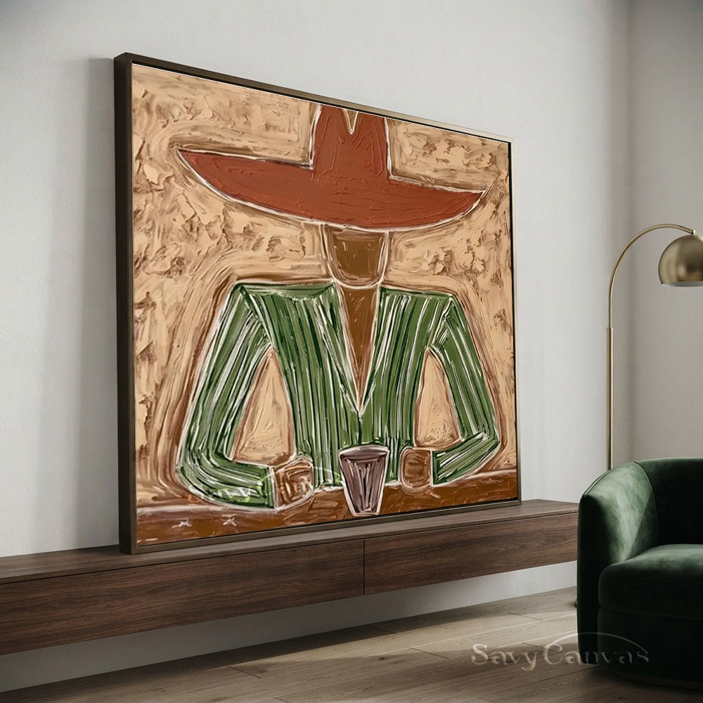 Handmade Modern Abstract Cowboy Portrait Brown Oil Painting #ZC 007