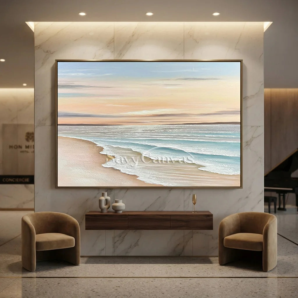 Oversized Coastal Artwork | Modern Beach Painting Above Couch #ZZ 057