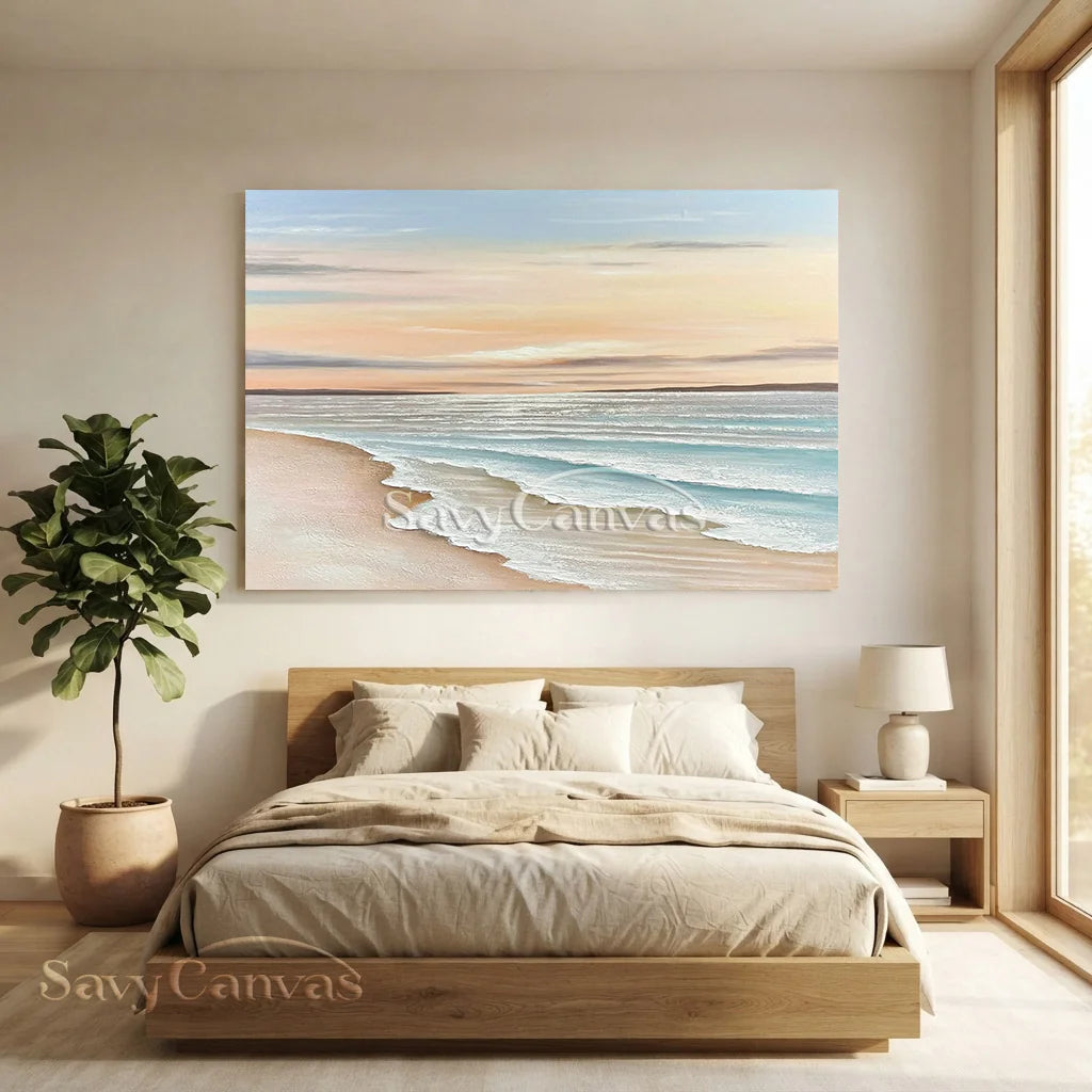 Oversized Coastal Artwork | Modern Beach Painting Above Couch #ZZ 057