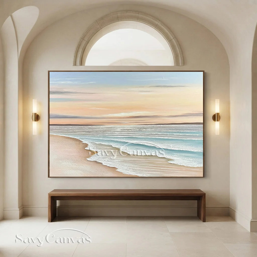 Oversized Coastal Artwork | Modern Beach Painting Above Couch #ZZ 057