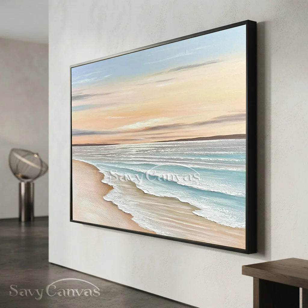 Oversized Coastal Artwork | Modern Beach Painting Above Couch #ZZ 057