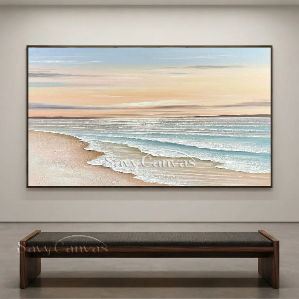 Oversized Coastal Artwork | Modern Beach Painting Above Couch #ZZ 057