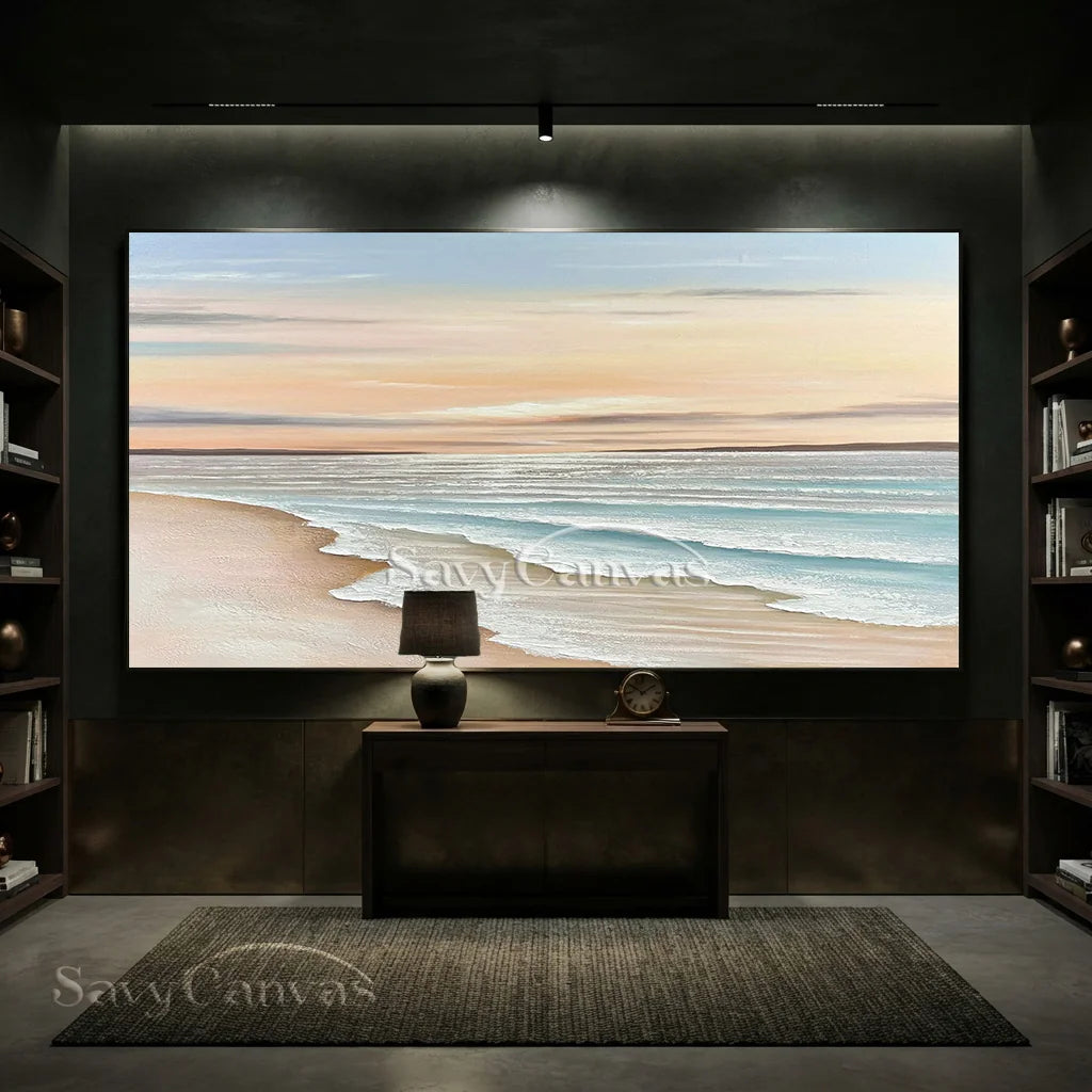 Oversized Coastal Artwork | Modern Beach Painting Above Couch #ZZ 057
