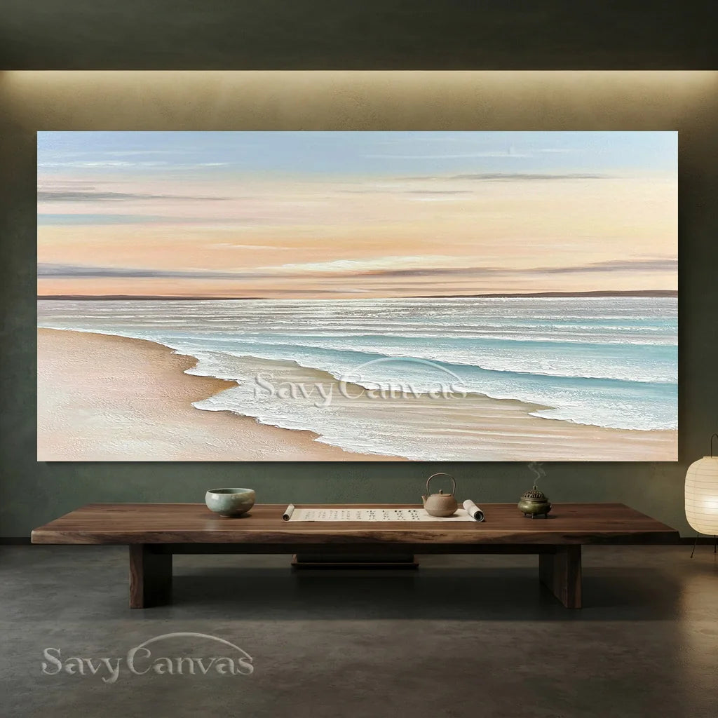 Oversized Coastal Artwork | Modern Beach Painting Above Couch #ZZ 057