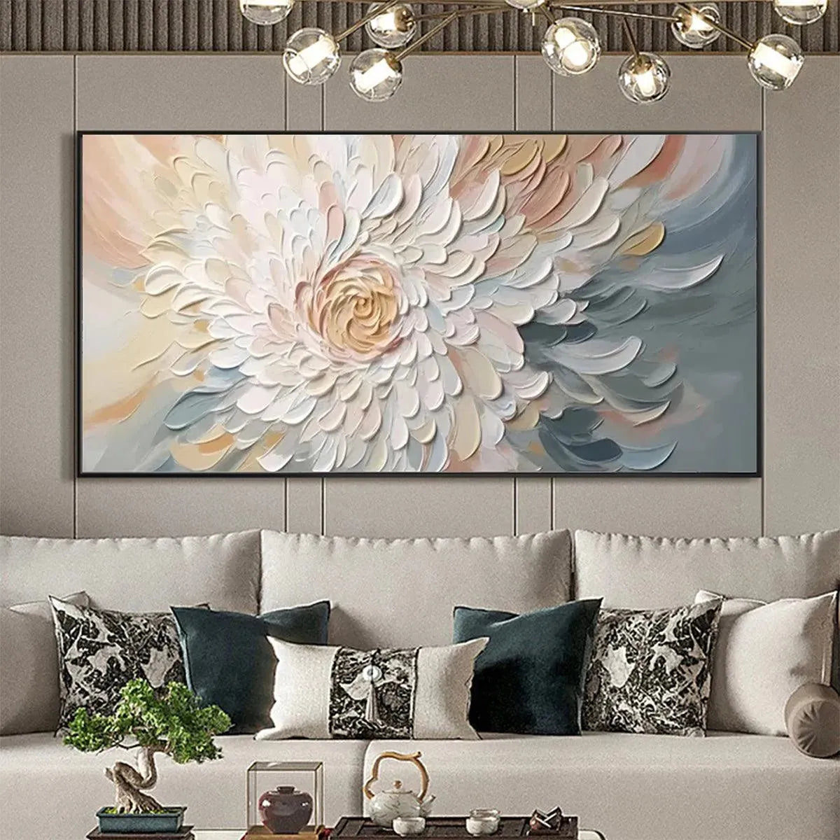 Abstract White Dahlia Painting | 3D Textured Floral Art