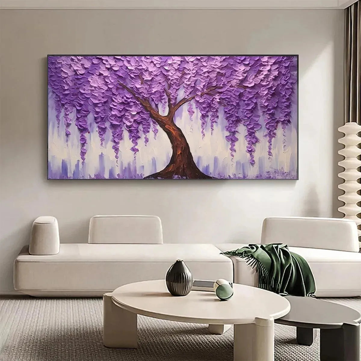 Heavy Impasto Purple Tree Painting | 3D Texture Wall Art
