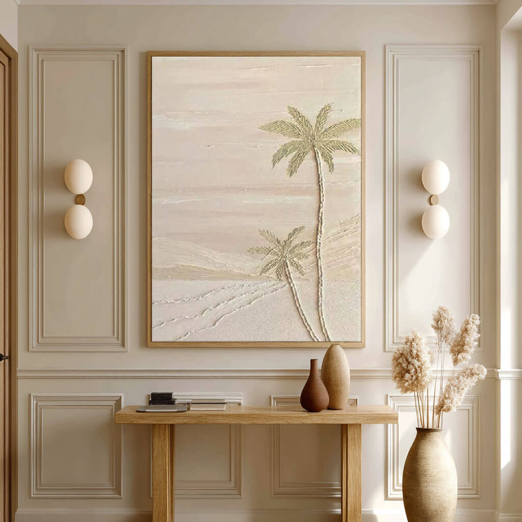 Beige Boho Palm Tree Wall Art | Minimalist Neutral Canvas #AA 410