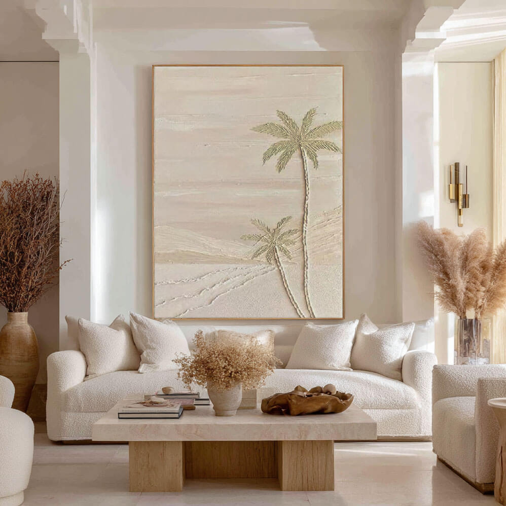 Beige Boho Palm Tree Wall Art | Minimalist Neutral Canvas #AA 410