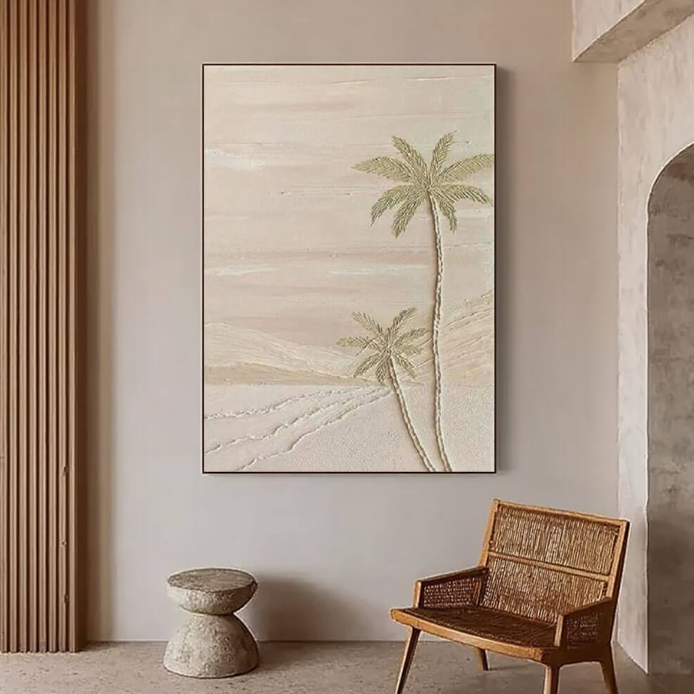 Beige Boho Palm Tree Wall Art | Minimalist Neutral Canvas #AA 410