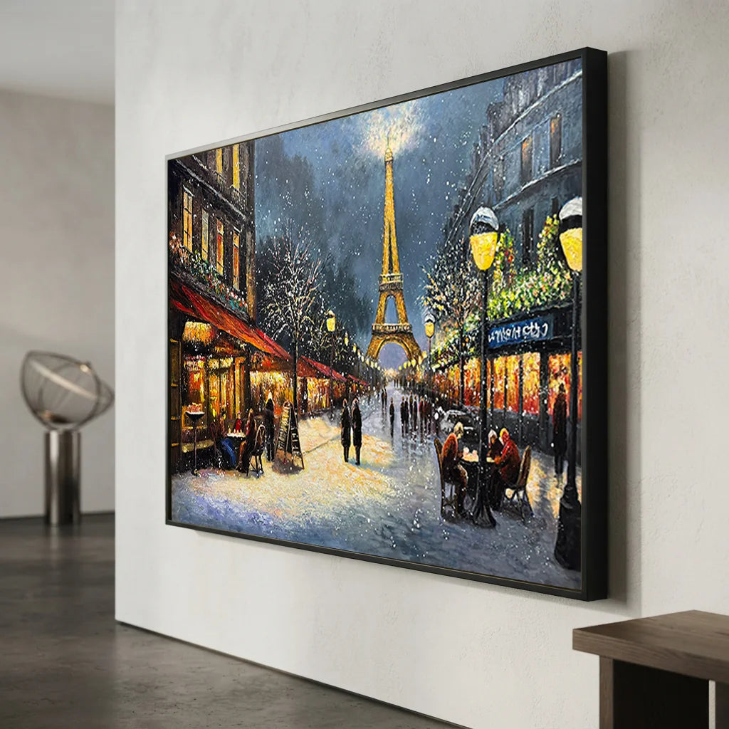 Paris Winter Night Snow Painting, Modern Romantic City #TB 081