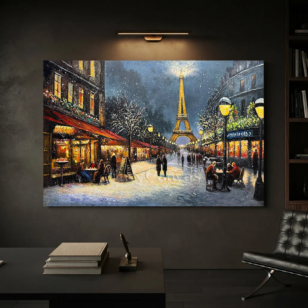 Paris Winter Night Snow Painting, Modern Romantic City #TB 081